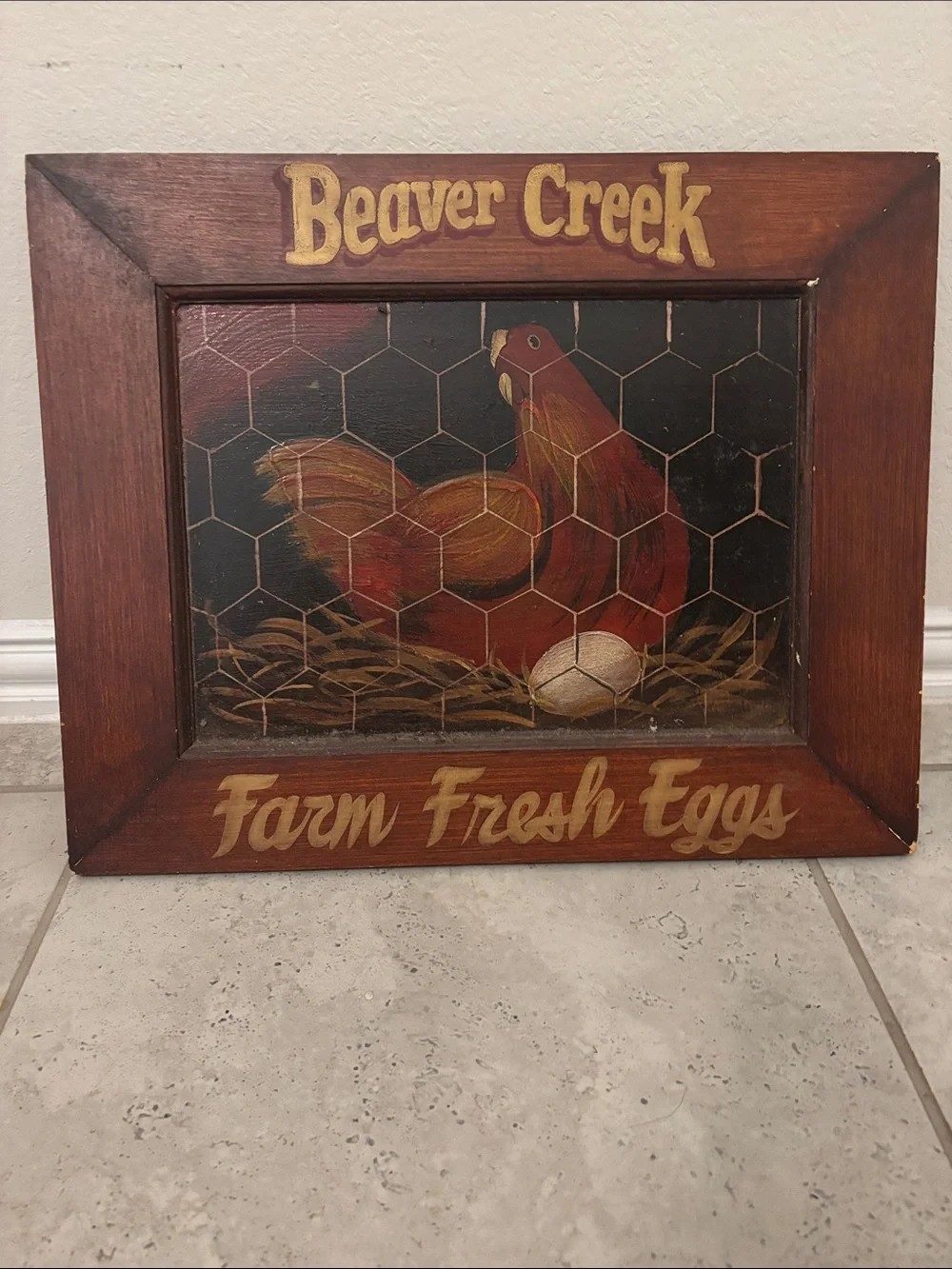 Farm Fresh Eggs Wooden Wall Art - Red Chicken 20x16
